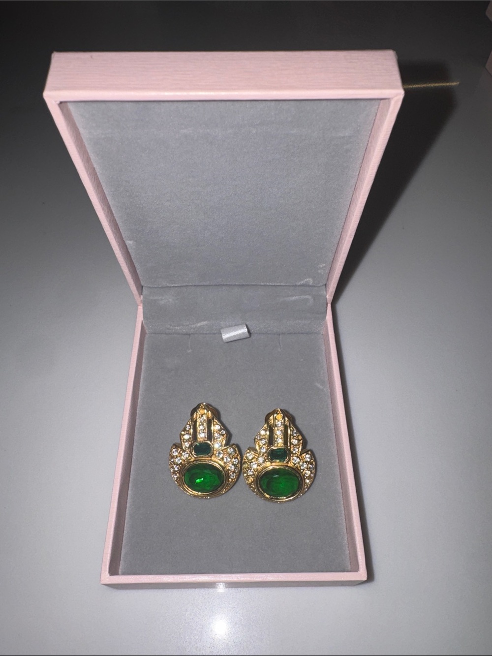 Gold-Tone Green Crystal Drop Clip on Earrings - Women Jewelry